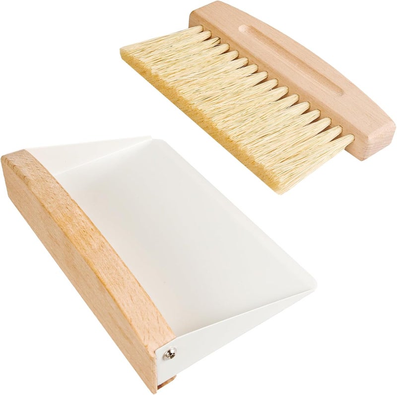 Nokiils Small Dust Pan and Brush Set, Mini Hand Broom and Dustpan Set, Wooden Crumb Sweeper for Home Desktop, Sofa, Pet Care Household (White) - Image 1